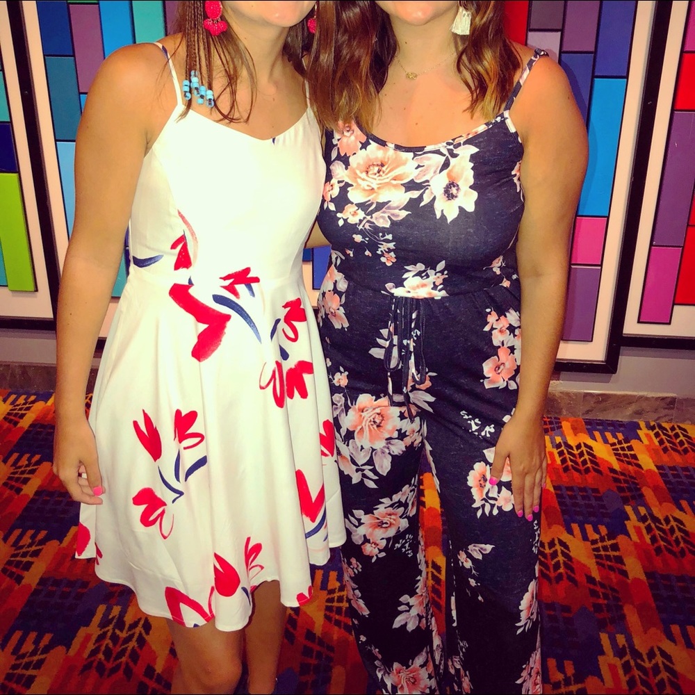 Navy floral print jumpsuit